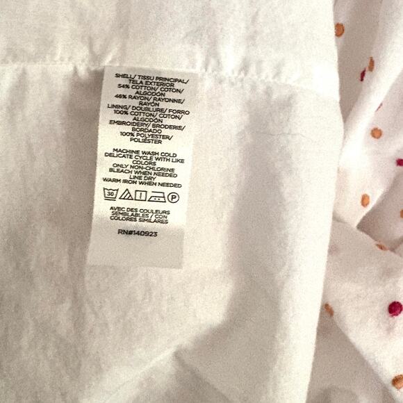 LOFT Embroidered Dot Swing Dress L White Pink V Neck Beach Travel Resort Cruise - Picture 4 of 8